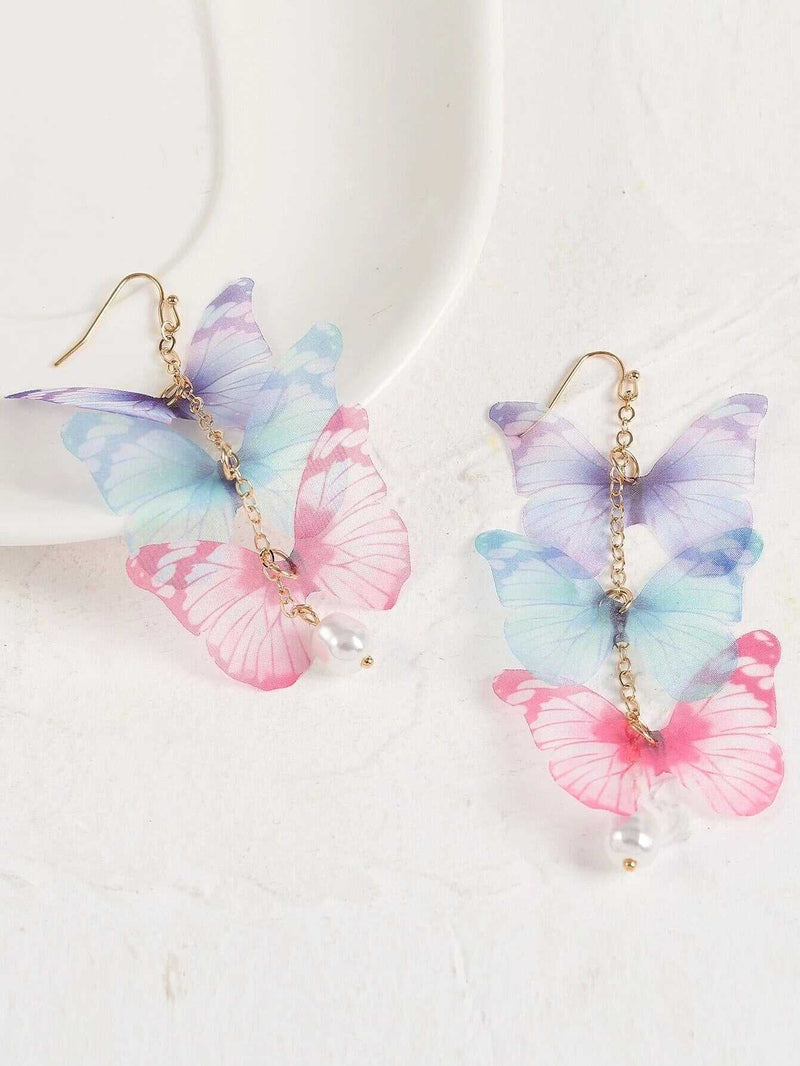 Multicolored Double Layer Chiffon Butterfly 5 PC Hairclip Set, Wedding, Prom Party Chiffon Butterfly Hair Clips - KaleaBoutique.com