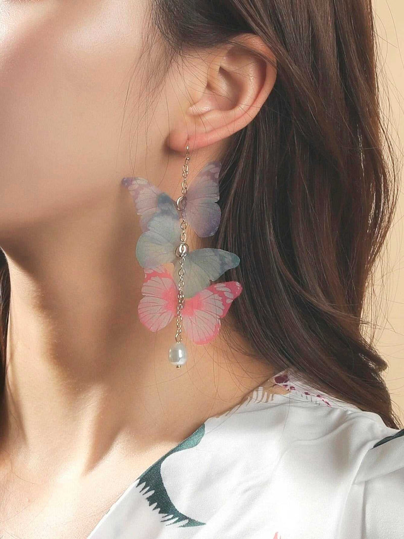 Multicolored Double Layer Chiffon Butterfly 5 PC Hairclip Set, Wedding, Prom Party Chiffon Butterfly Hair Clips - KaleaBoutique.com