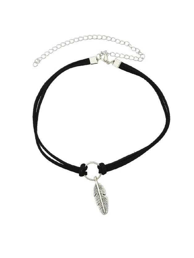 Feather Charm Cord Choker Necklace, Boho Double Strand Knot Necklace, Southwest Style Leather Choker Necklace - KaleaBoutique.com