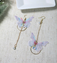 Chiffon Realistic Butterfly Earrings, Dangle Chain Drop Earrings, Asymmetric Chiffon Butterfly Earrings - KaleaBoutique.com