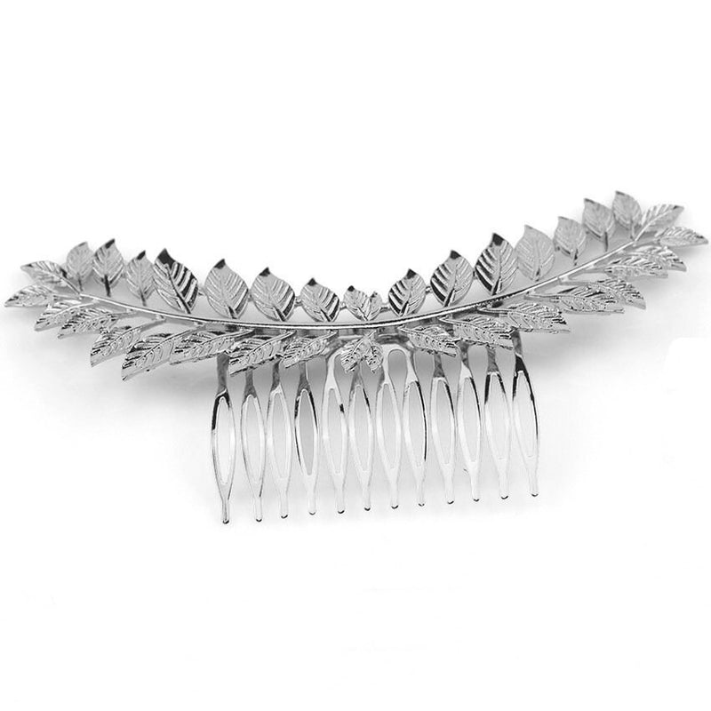 Laurel Leaves Large Decorative Hair Comb, Boho Bridal Silver Hair Pin, Large Silver Hair Comb Headpiece - KaleaBoutique.com