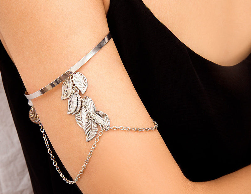 Leaf and Chain Arm Cuff Fashion Exotic Bangle Bracelet, Prom Party Boho Bridal Vacation Arm Wrap Bracelet Jewelry - KaleaBoutique.com