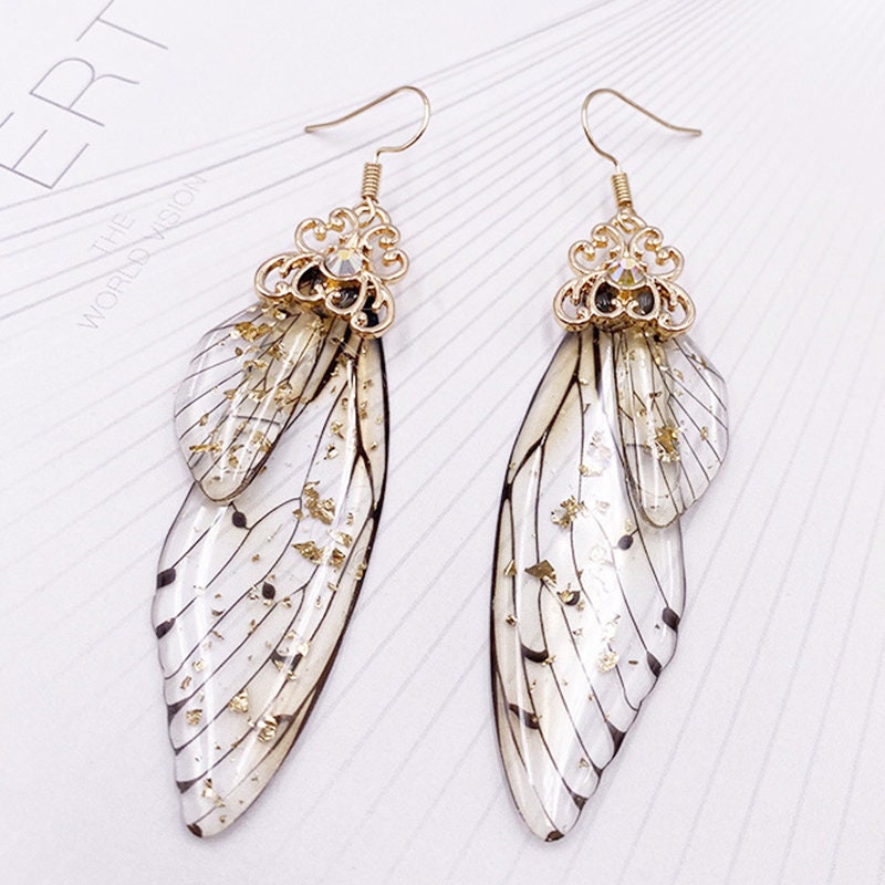 Butterfly Wing Earrings S925 Silver Post, Multi Color Clear Wing Earrings, Boho Dangle Earrings - KaleaBoutique.com