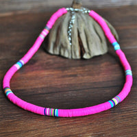 Bohemian Clay Disk Bead Necklace, Boho Bead Choker Beach Unisex Necklace, Surfer Men's Necklace - KaleaBoutique.com