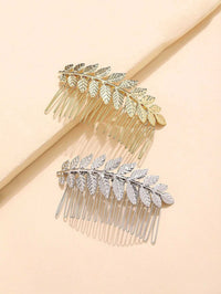 Silver or Gold Leaf Hair Comb, Boho Wedding Small Roman Style Hairpiece, Bridal Gold Metal Hair Piece - KaleaBoutique.com