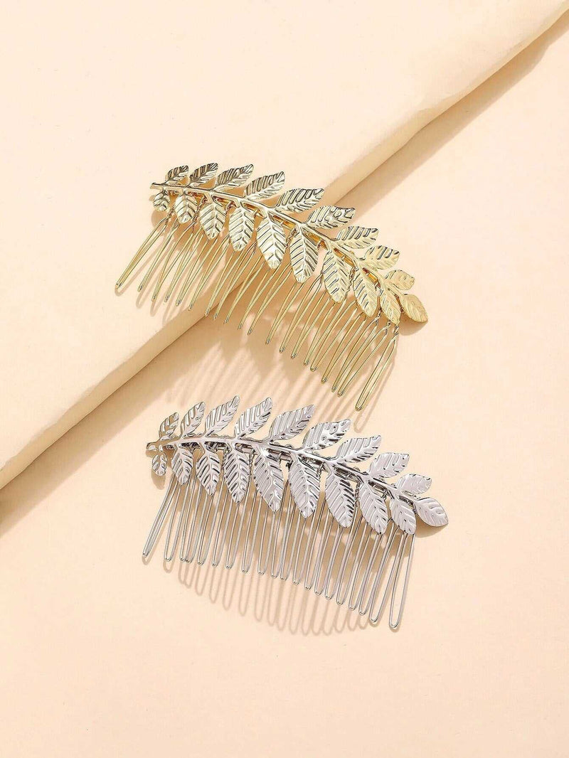 Silver or Gold Leaf Hair Comb, Boho Wedding Small Roman Style Hairpiece, Bridal Gold Metal Hair Piece - KaleaBoutique.com