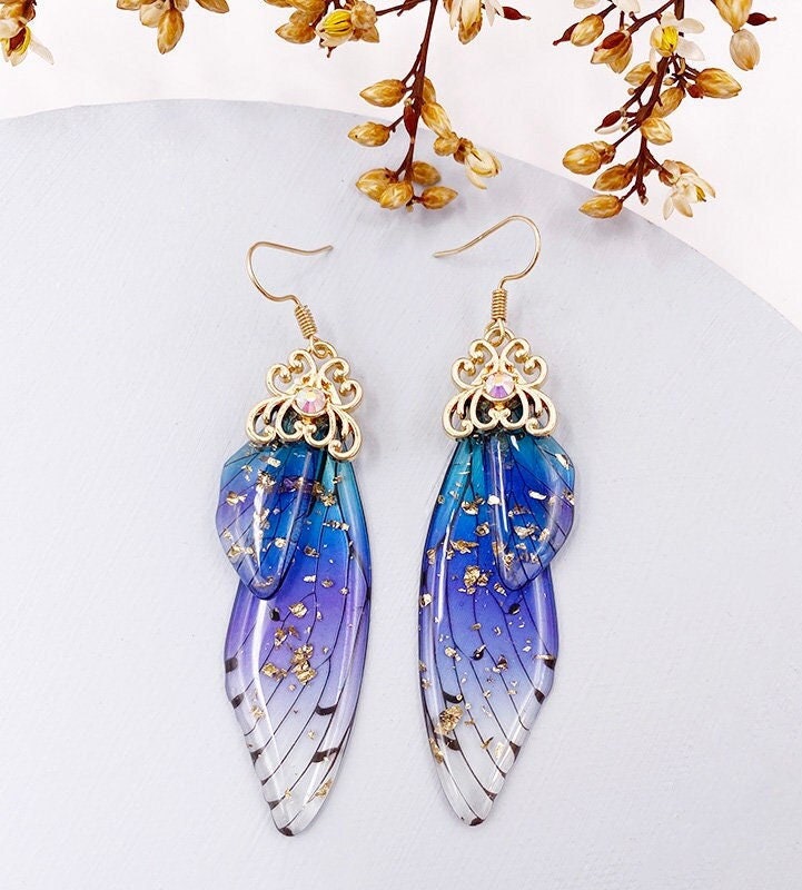 Butterfly Wing Earrings S925 Silver Post, Multi Color Clear Wing Earrings, Boho Dangle Earrings - KaleaBoutique.com
