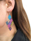 Geometric Laser Cut Dangle Earrings, Multicolored Layered Statement Earrings, Square Multi Color Earrings - KaleaBoutique.com