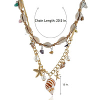 Natural Seashell Beach Long Rope Necklace, Sea Shell Conch Starfish Twine Layered Boho Necklace - KaleaBoutique.com