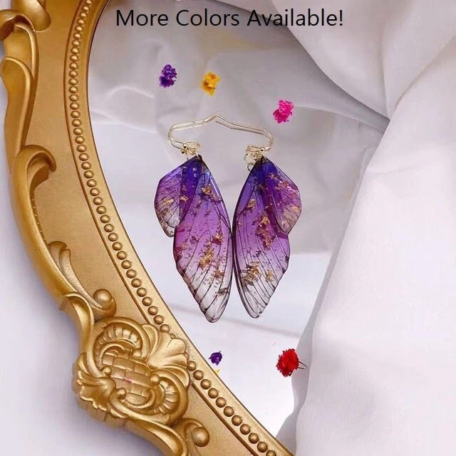 Butterfly Wing Boho Earrings, Multi Color Fairy Wing Dangle Earrings, Long Clear Wing Bohemian Earrings - KaleaBoutique.com