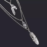 Long Layered Chain Feather Necklace, Southwest Coin Dainty Necklace, Silver Tribal Ethnic Cowgirl Chain Necklace - KaleaBoutique.com