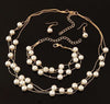 Multi Strand Floating Pearl 4 PC Jewelry Set, Bridal Pearl Chain Necklace, Chain Bracelet Earrings - KaleaBoutique.com