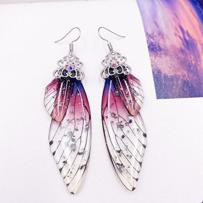 Butterfly Wing Earrings S925 Silver Post, Multi Color Clear Wing Earrings, Boho Dangle Earrings - KaleaBoutique.com