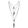 Long Layered Chain Feather Necklace, Southwest Coin Dainty Necklace, Silver Tribal Ethnic Cowgirl Chain Necklace - KaleaBoutique.com