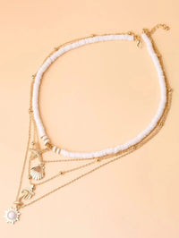 Layered Gold Chain Multi Strand Long Necklace, Multi Strand Boho Shell Charm Long Beach Necklace - KaleaBoutique.com