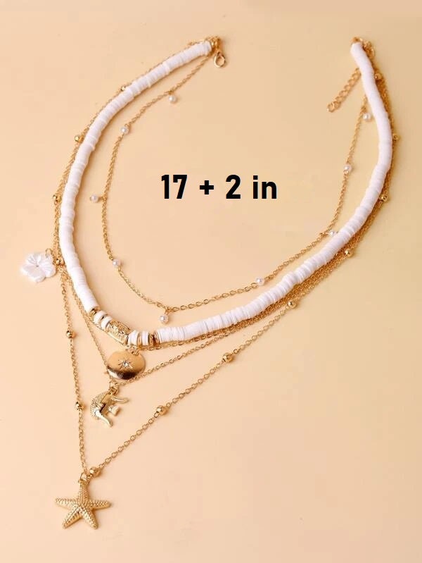 Layered Gold Chain Multi Strand Long Necklace, Multi Strand Boho Shell Charm Long Beach Necklace - KaleaBoutique.com