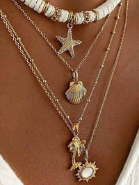 Layered Gold Chain Multi Strand Long Necklace, Multi Strand Boho Shell Charm Long Beach Necklace - KaleaBoutique.com