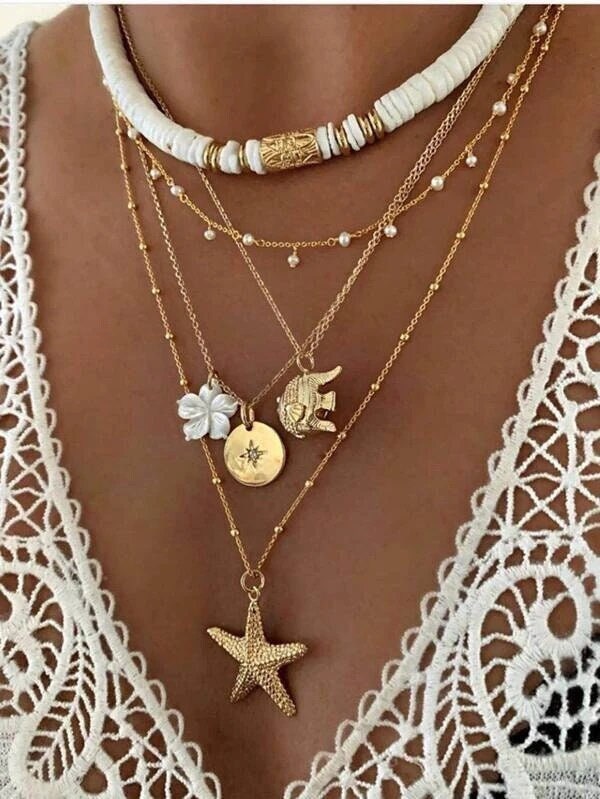 Layered Gold Chain Multi Strand Long Necklace, Multi Strand Boho Shell – KaleaBoutique.com