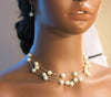 Multi Strand Floating Pearl 4 PC Jewelry Set, Bridal Pearl Chain Necklace, Chain Bracelet Earrings - KaleaBoutique.com