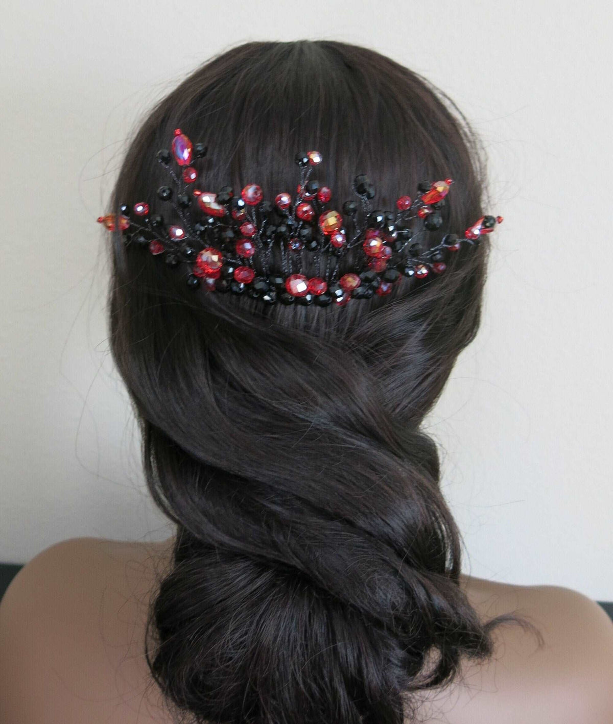 Black Red Decorative Comb and Earrings, Harley Queen Style Hair Pin, Red Halloween Vampire Cosplay Hair Piece - KaleaBoutique.com