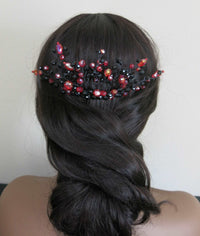 Black Red Decorative Comb and Earrings, Harley Queen Style Hair Pin, Red Halloween Vampire Cosplay Hair Piece - KaleaBoutique.com
