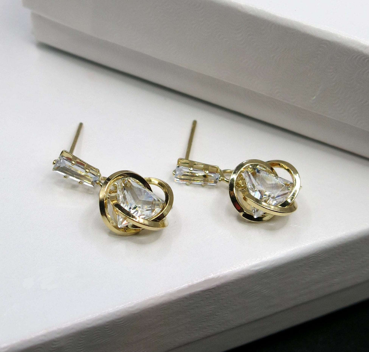 Baguette Cut Crystal Earrings, Sphere Crystal Ball Wedding Bridal Earrings, Bridesmaid Minimalist Fashion Studded Earrings - KaleaBoutique.com