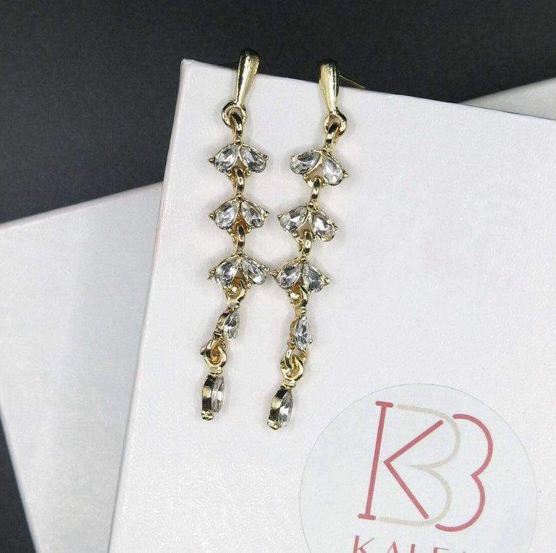 10K Gold Plated CZ Pear Сut Crystal Earrings, Wedding Bridal or Bridesmaid Glam Fashion Dangle Stud Earrings - KaleaBoutique.com