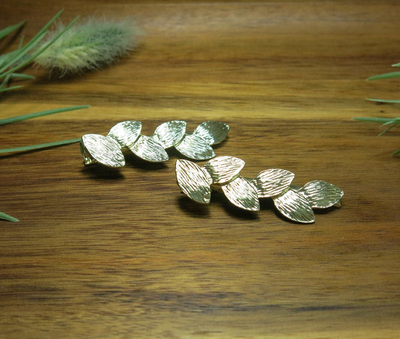 Gold Leaf 2 PC Alligator Hair Clip Set, Roman Leaf Boho Wedding Gold Leaf Small Headpiece Set - KaleaBoutique.com