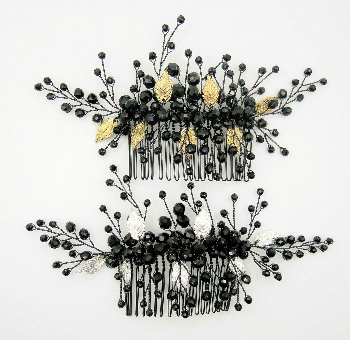 Gothic Style Black Hair Comb with Silver or Gold Leaves, Cosplay Vintage Costume Hairpin Hairpiece - KaleaBoutique.com
