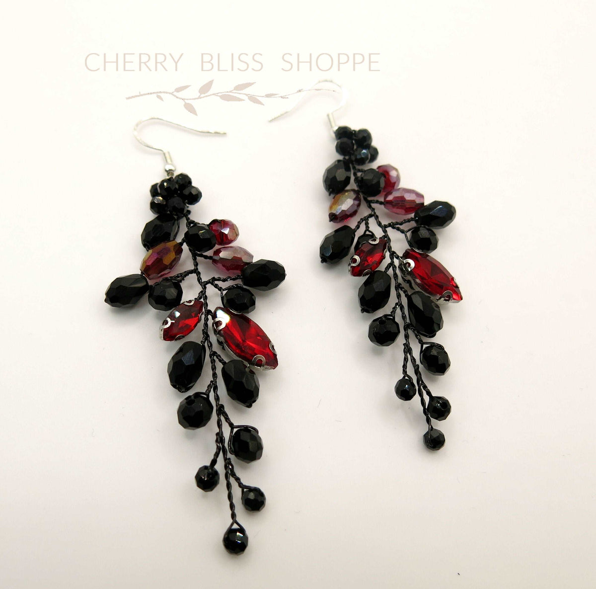 Black Red Decorative Comb and Earrings, Harley Queen Style Hair Pin, Red Halloween Vampire Cosplay Hair Piece - KaleaBoutique.com