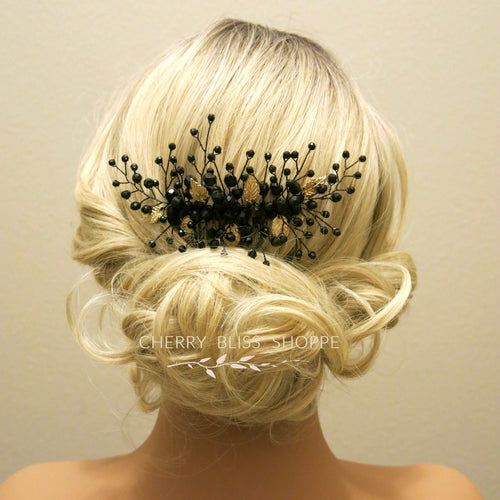 Gothic Style Black Hair Comb with Silver or Gold Leaves, Cosplay Vintage Costume Hairpin Hairpiece - KaleaBoutique.com