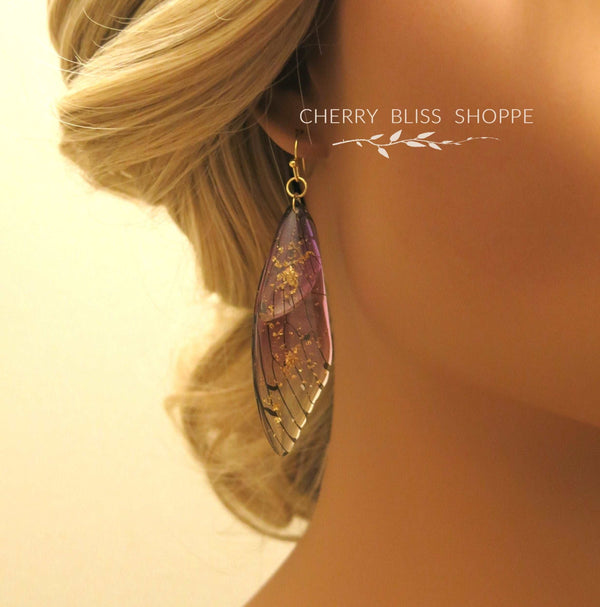 Butterfly Wing Boho Earrings, Multi Color Fairy Wing Dangle Earrings, Long Clear Wing Bohemian Earrings - KaleaBoutique.com
