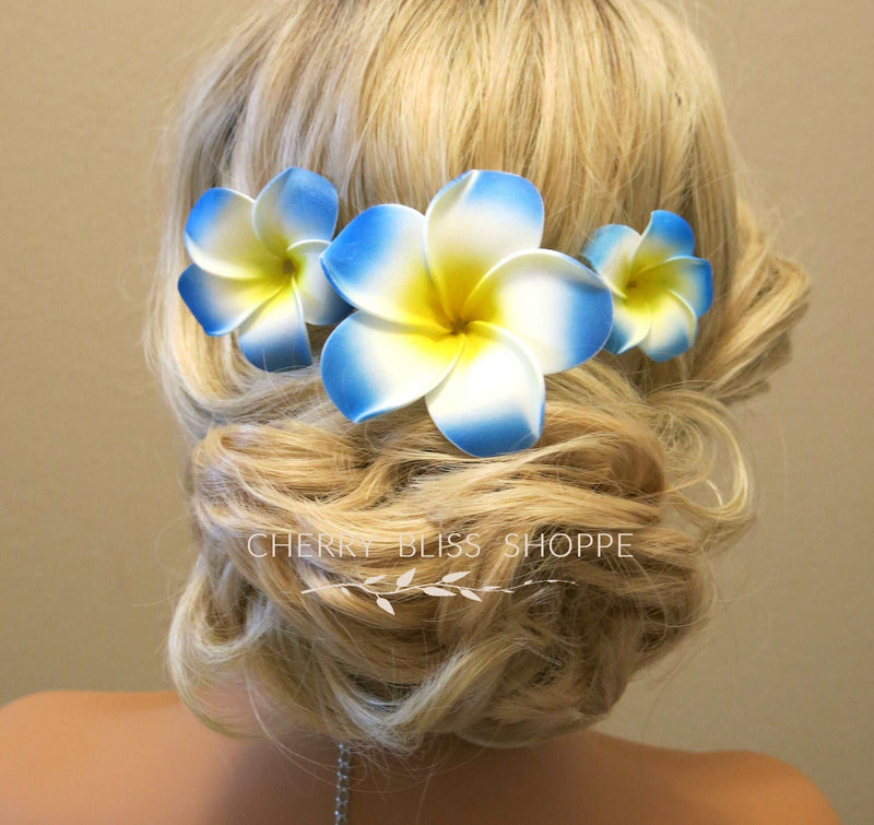 Plumeria Flower 3 PC Hair Clip Set, Various Sized Hawaiian Flower Fascinator, Bridal Getaway Floral Hairclips - KaleaBoutique.com