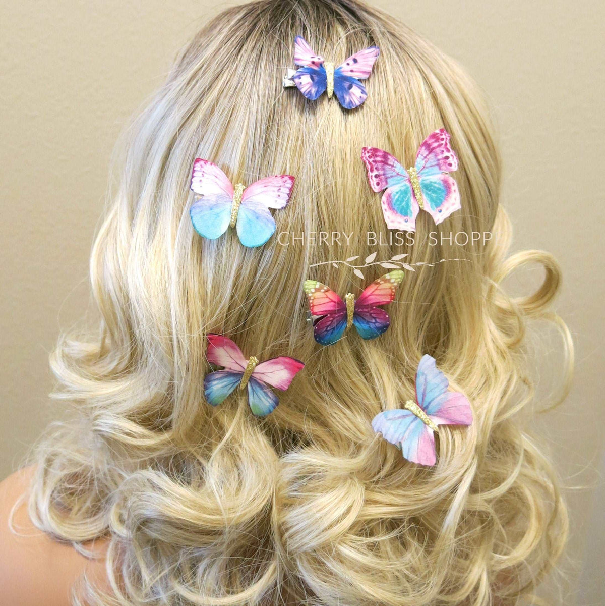 6 PC Silk Butterfly Hair Clip Set, Realistic Butterfly Fantasy Hairclips, Bridesmaid or Prom Party Butterfly Hairclip Set - KaleaBoutique.com