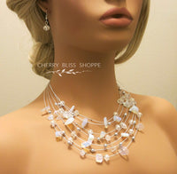 Layered Natural Gemstone Rough Necklace and Earrings 3 PC Jewelry Set, Floating Gem Boho Necklace - KaleaBoutique.com