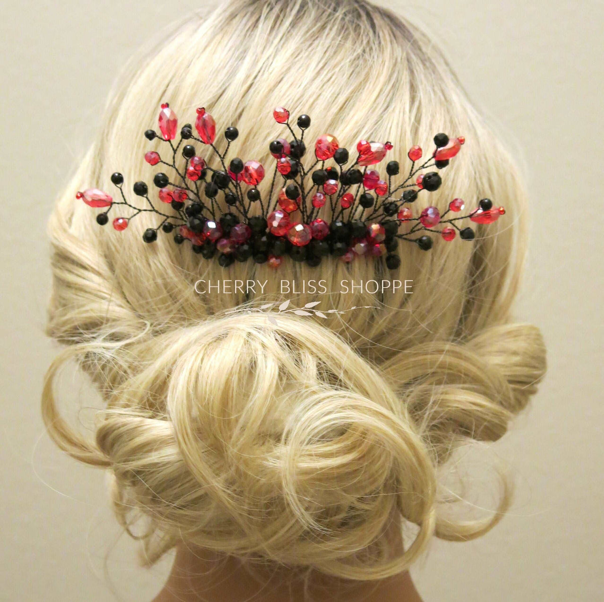 Black Red Decorative Comb and Earrings, Harley Queen Style Hair Pin, Red Halloween Vampire Cosplay Hair Piece - KaleaBoutique.com