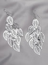 Large Laser Cut Leaf Dangle Earrings, Prom Party Bohemian Silver Earrings, Oversize Boho Leaf Earrings - KaleaBoutique.com