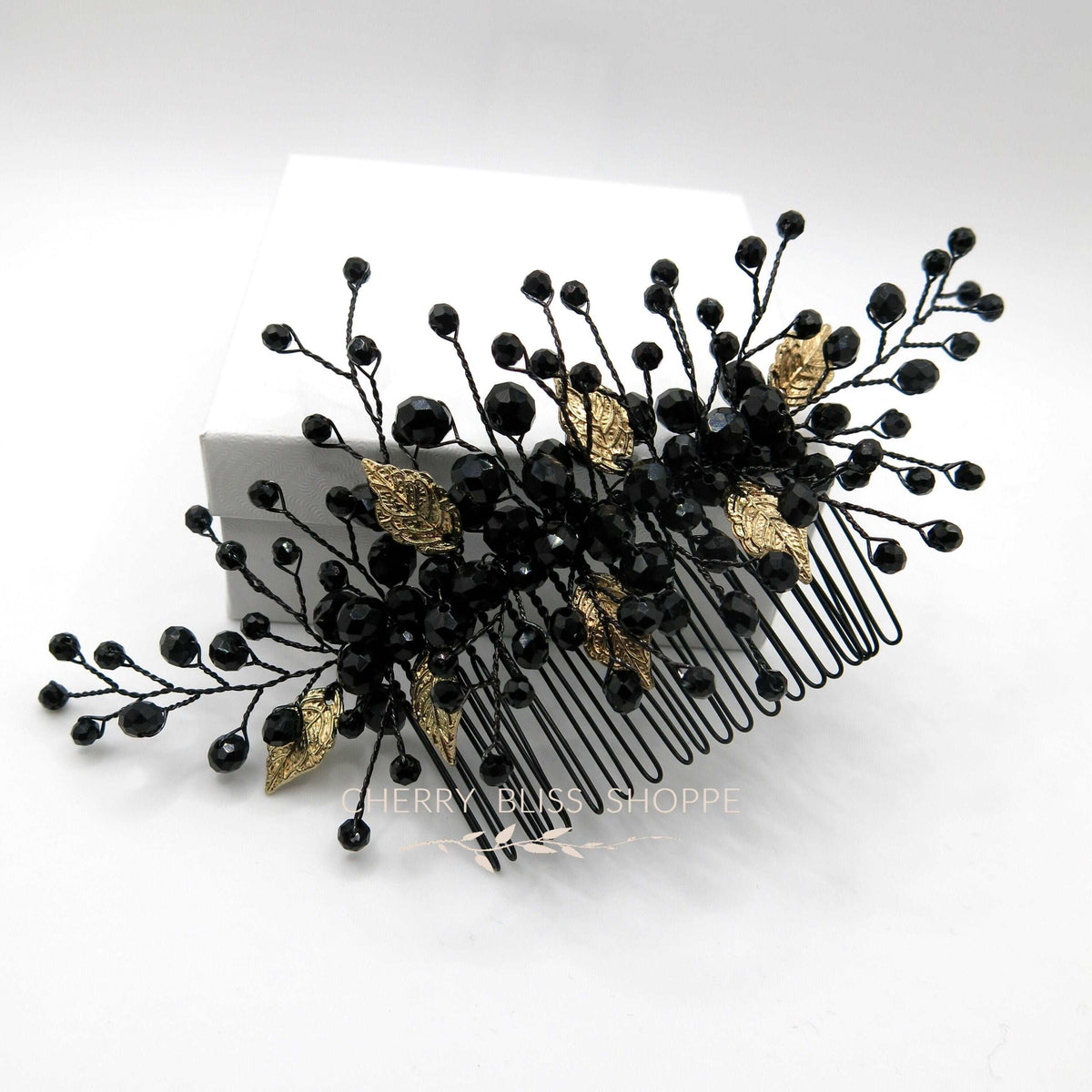 Gothic Style Black Hair Comb with Silver or Gold Leaves, Cosplay Vintage Costume Hairpin Hairpiece - KaleaBoutique.com