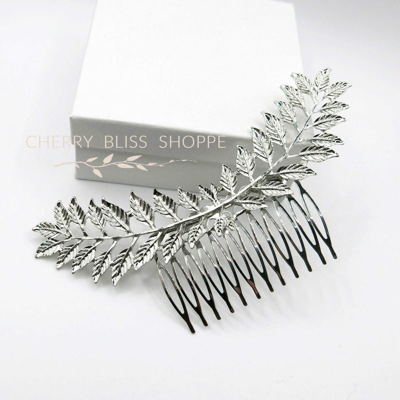 Laurel Leaves Large Decorative Hair Comb, Boho Bridal Silver Hair Pin, Large Silver Hair Comb Headpiece - KaleaBoutique.com