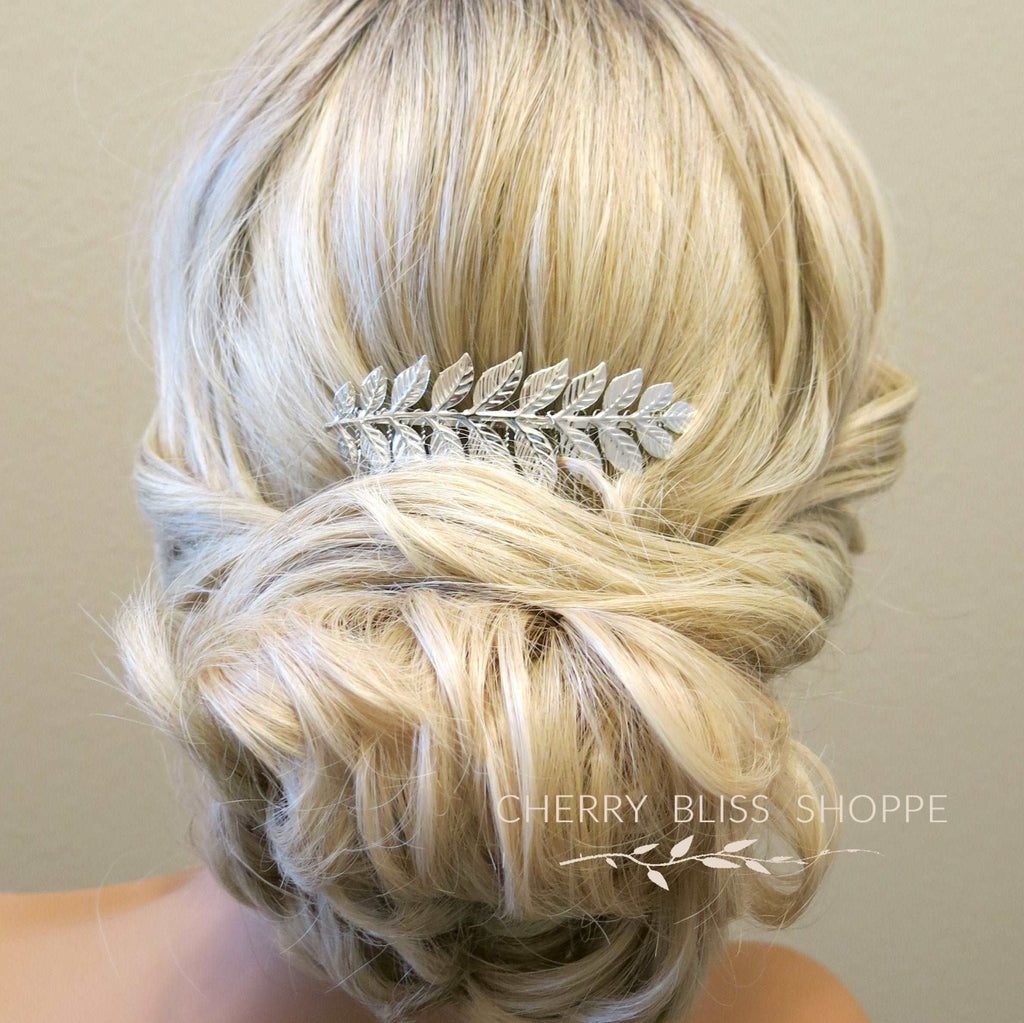 Silver or Gold Leaf Hair Comb, Boho Wedding Small Roman Style Hairpiece, Bridal Gold Metal Hair Piece - KaleaBoutique.com