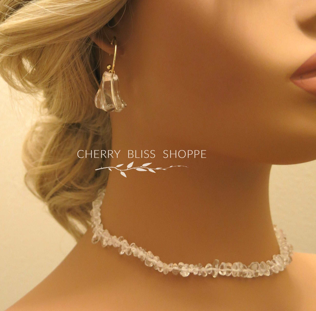 2 PC Natural Quartz Gem Necklace and Bracelet Two Piece Jewelry Set, Ice Cube Statement Earrings - KaleaBoutique.com