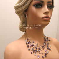 Layered Natural Gemstone Rough Necklace and Earrings 3 PC Jewelry Set, Floating Gem Boho Necklace - KaleaBoutique.com