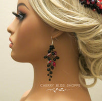 Black Red Decorative Comb and Earrings, Harley Queen Style Hair Pin, Red Halloween Vampire Cosplay Hair Piece - KaleaBoutique.com