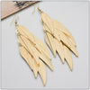 Oversized Gold Feather Tassel Earrings, Chandelier Dangle Bohemian Fashion Statement Layered Earrings - KaleaBoutique.com