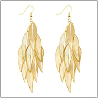 Oversized Gold Feather Tassel Earrings, Chandelier Dangle Bohemian Fashion Statement Layered Earrings - KaleaBoutique.com