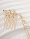 Triple Chained Hair Comb, Gold Leaf Hair Comb Hairpiece, Dancer Chained Hair Vine , Exotic Princess Hair Chain Headpiece - KaleaBoutique.com