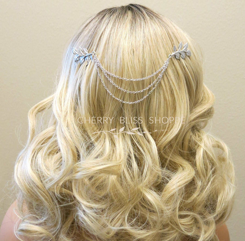 Triple Chained Hair Comb, Gold Leaf Hair Comb Hairpiece, Dancer Chained Hair Vine , Exotic Princess Hair Chain Headpiece - KaleaBoutique.com