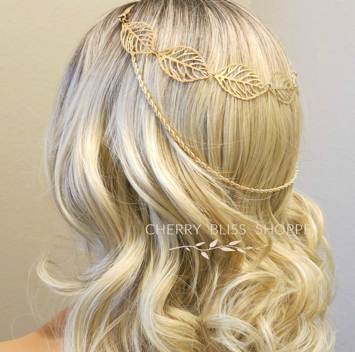 Gold Leaves and Rope Dual Chain Hair Vine, Bridal Gold Chained Vine Hairclip, Boho Dancer Hairpiece - KaleaBoutique.com