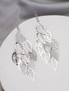 Large Laser Cut Leaf Dangle Earrings, Prom Party Bohemian Silver Earrings, Oversize Boho Leaf Earrings - KaleaBoutique.com