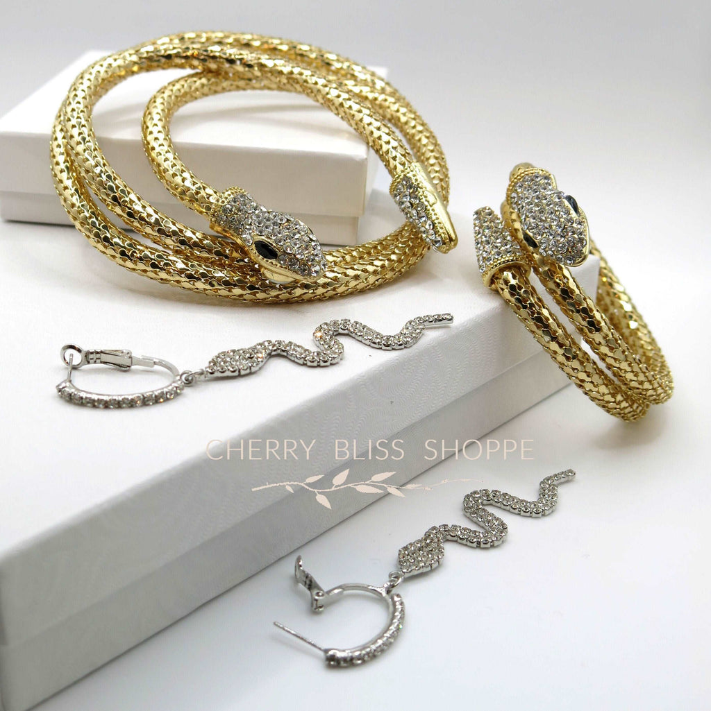 Gold Snake Adjustable Necklace and Bracelet, Gold Hollow Medusa Cosplay Snake Halloween Costume Jewelry - KaleaBoutique.com